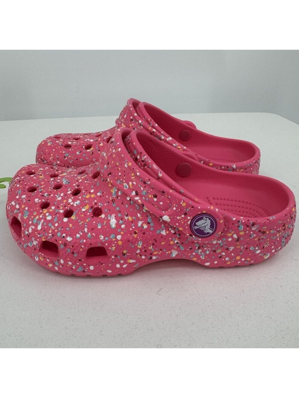 Crocs Girls' Classic Clogs J1 1 Youth Pink Paint Splatter Slip-on Shoes NWT